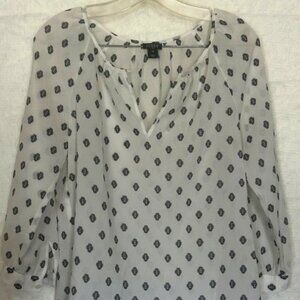 Women's J Crew Sheer Long Sleeve Blouse White with Black detail Size XS